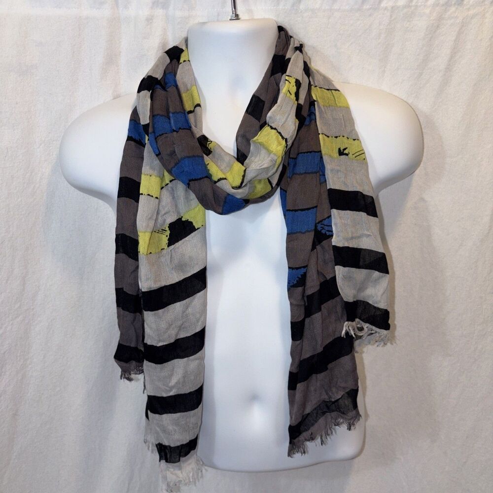 Gently Used Men’s Calvin Klein Viscose Striped Scarf Blue/Black/Gray/Yellow 70”